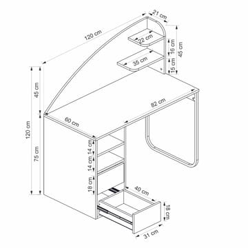 Skrivebord Kalune Design Mirel (120 x 120 x 60 cm) Antrasitt valnøtt - Antrasitt og valnøtt - Møbler - Bord - Kontorbord - Skrivebord