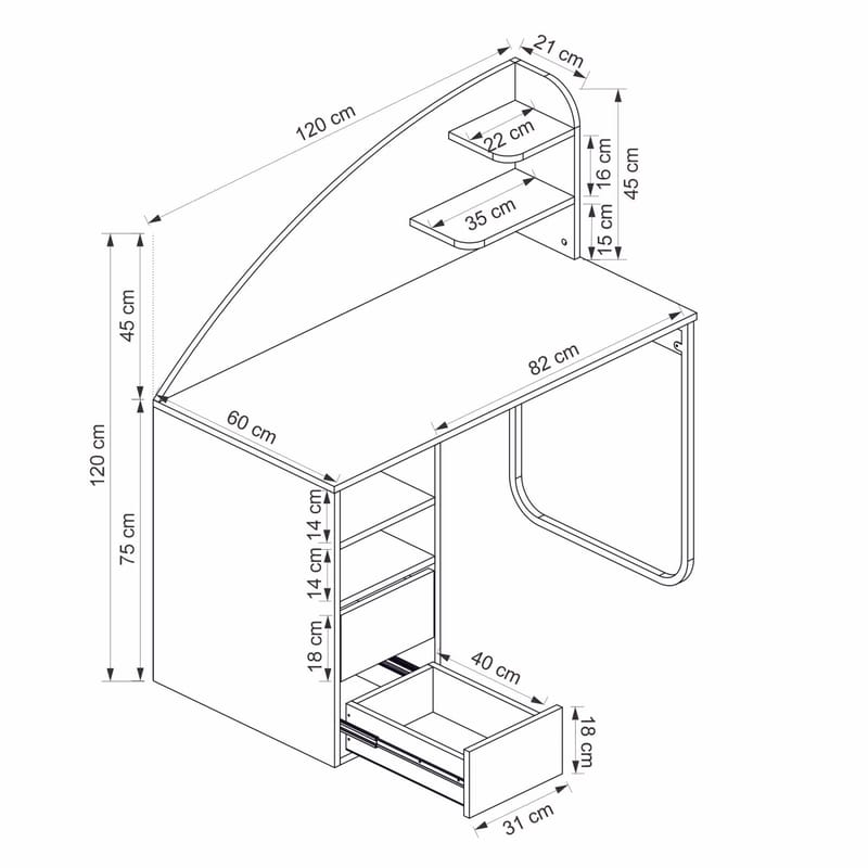 Skrivebord Kalune Design Mirel (120 x 120 x 60 cm) Antrasitt valnøtt - Antrasitt/Valnøtt - Møbler - Bord - Kontorbord - Skrivebord