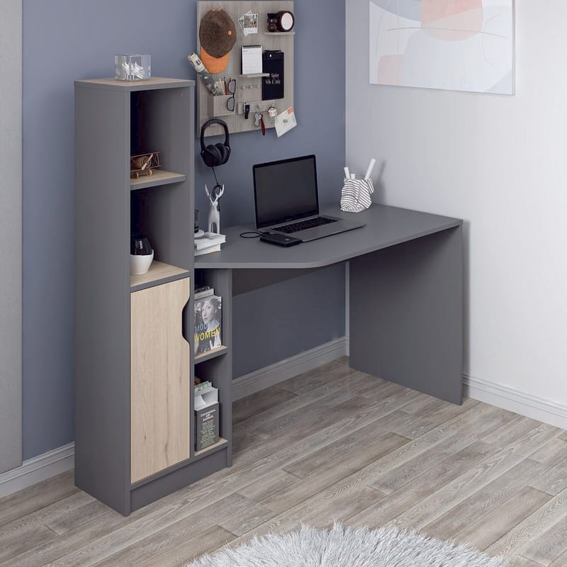 Skrivebord Kalune Design Viora (150 x 140 x 60 cm) Antrasitt valnøtt - Antrasitt og valnøtt - Møbler - Bord - Kontorbord - Skrivebord