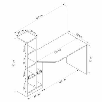 Skrivebord Kalune Design Viora (150 x 140 x 60 cm) Antrasitt valnøtt - Antrasitt og valnøtt - Møbler - Bord - Kontorbord - Skrivebord