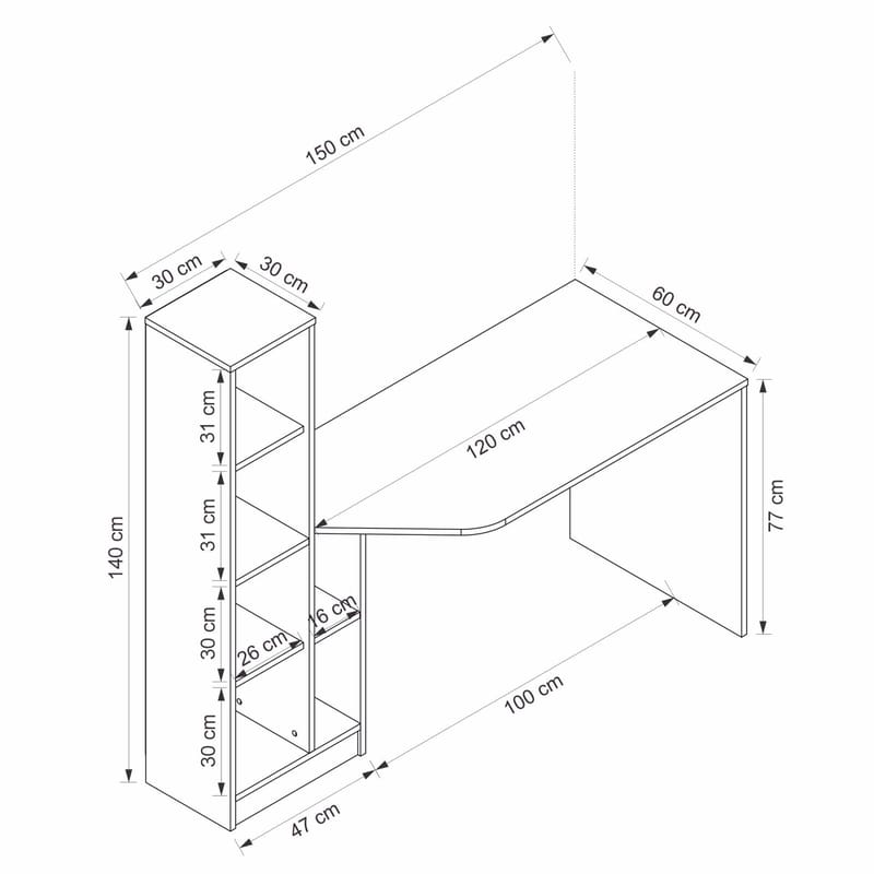 Skrivebord Kalune Design Viora (150 x 140 x 60 cm) Antrasitt valnøtt - Antrasitt og valnøtt - Møbler - Bord - Kontorbord - Skrivebord