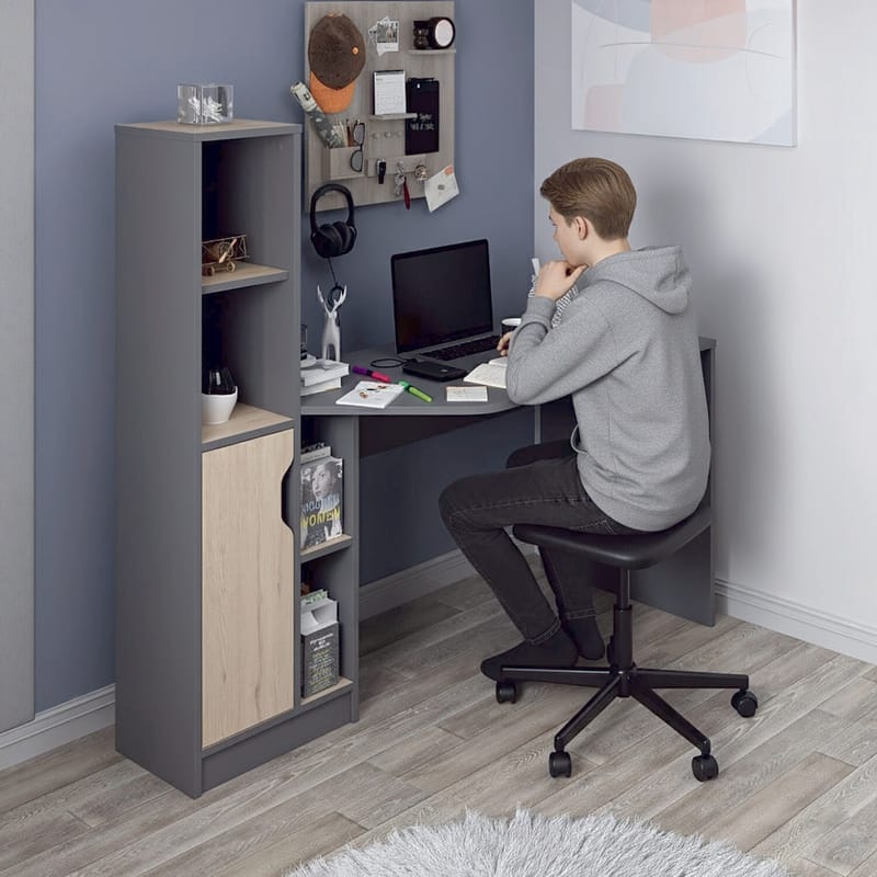 Skrivebord Kalune Design Viora (150 x 140 x 60 cm) Antrasitt valnøtt - Antrasitt og valnøtt - Møbler - Bord - Kontorbord - Skrivebord