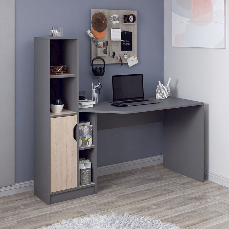 Skrivebord Kalune Design Viora (150 x 140 x 60 cm) Antrasitt valnøtt - Antrasitt og valnøtt - Møbler - Bord - Kontorbord - Skrivebord