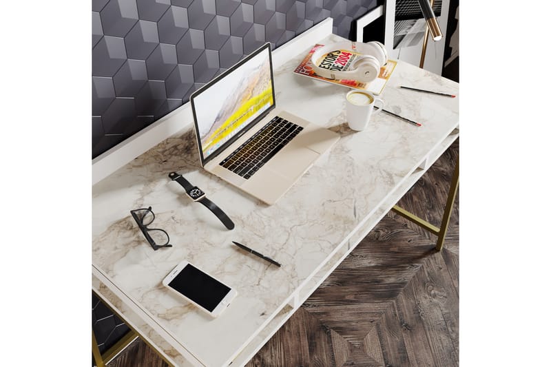 Skrivebord Kerkejaure 120 cm med Oppbevaring 3 Hyller - Gull - Skrivebord - Databord & PC bord