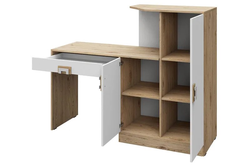 Klacksberg Skrivebord 150 cm med Oppbevaringsskuff + Skap - Beige/Hvit - Møbler - Bord - Kontorbord - Skrivebord