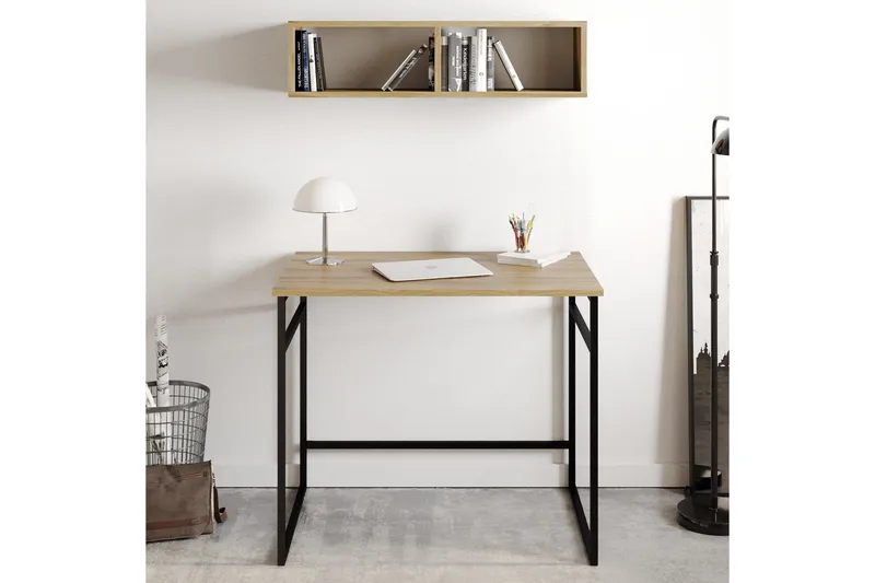 Klingbo Skrivebord 90 cm med Oppbevaring Vegghylle, Brun