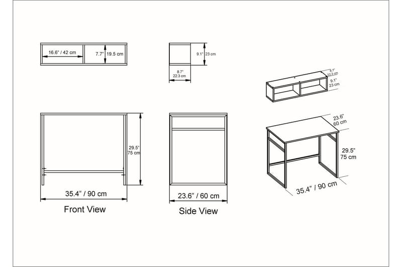 Klingbo Skrivebord 90 cm med Oppbevaring Vegghylle - Hvit - Møbler - Bord - Kontorbord - Skrivebord