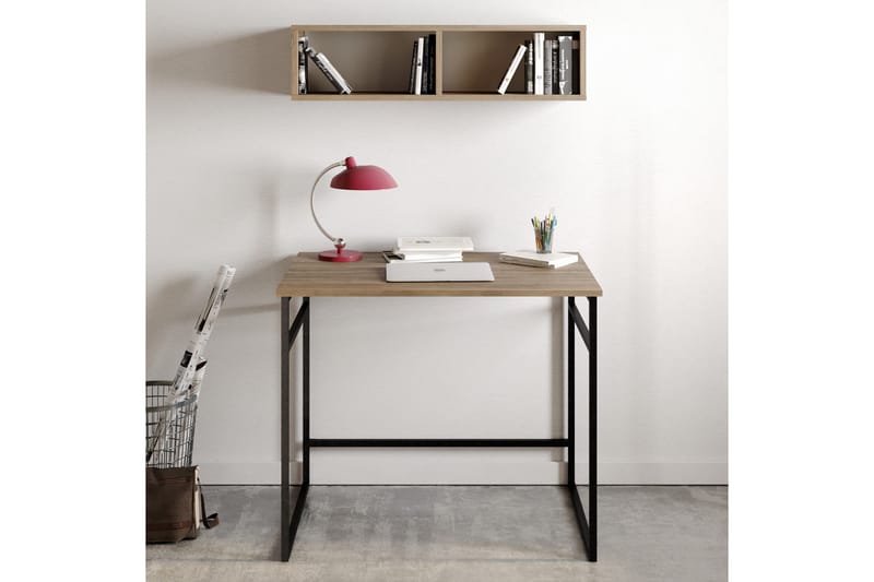 Klingbo Skrivebord 90 cm med Oppbevaring Vegghylle - Lysebrun - Møbler - Bord - Kontorbord - Skrivebord