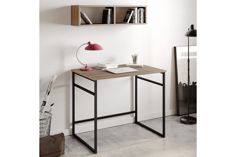 Klingbo Skrivebord 90 cm med Oppbevaring Vegghylle - Lysebrun - Møbler - Bord - Kontorbord - Skrivebord