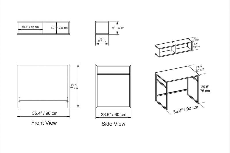 Klingbo Skrivebord 90 cm med Oppbevaring Vegghylle - Lysebrun - Møbler - Bord - Kontorbord - Skrivebord