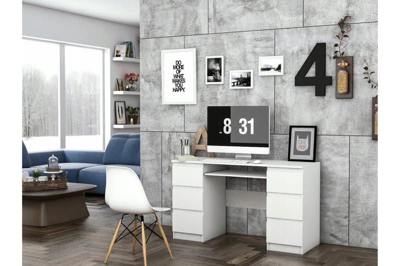 Kubana Skrivebord 130 cm med Oppbevaringsskuffer - Grå/Hvit - Møbler - Bord - Kontorbord - Skrivebord