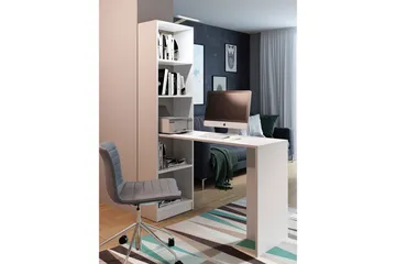 Kylien Skrivebord 125 cm LED-belysning med Bokhylle Hvit LED - Hvit - Møbler - Bord - Kontorbord - Skrivebord