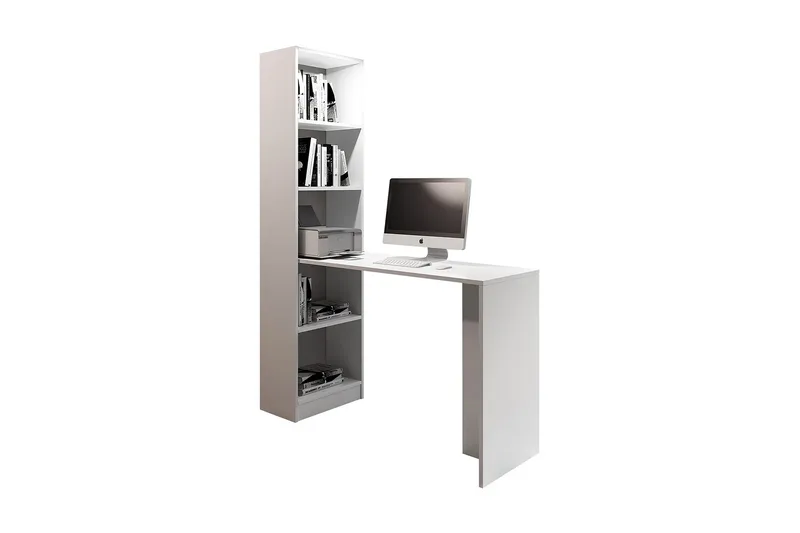 Kylien Skrivebord 125 cm LED-belysning med Bokhylle Hvit LED, Hvit