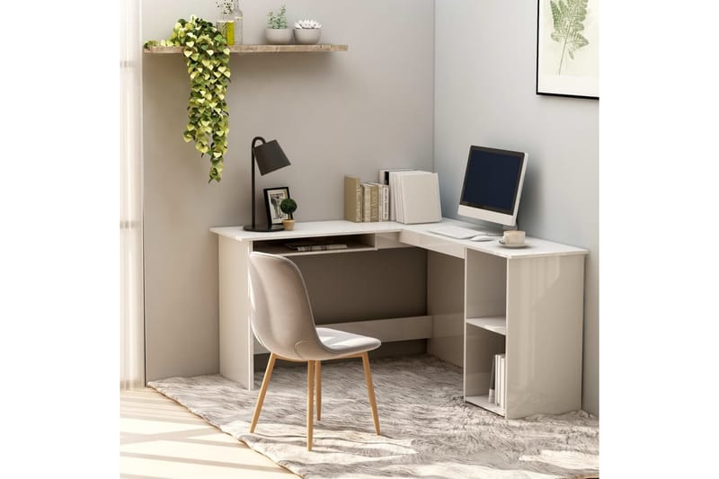 L-formet hjørneskrivebord høyglans hvit 120x140x75cm sponpla - Skrivebord - Databord & PC bord