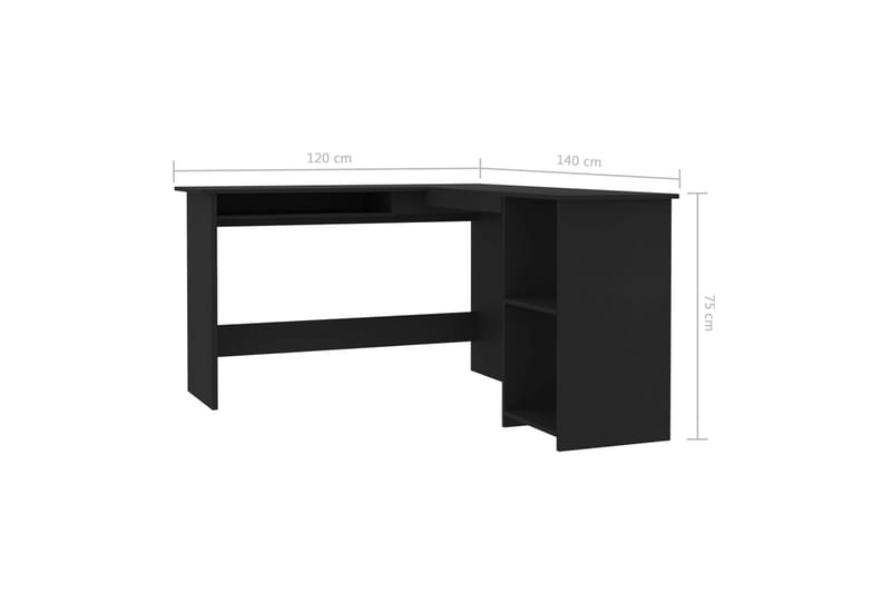 L-formet hjørneskrivebord svart 120x140x75 cm sponplate -   - Skrivebord - Databord & PC bord