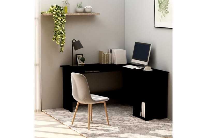 L-formet hjørneskrivebord svart 120x140x75 cm sponplate -   - Skrivebord - Databord & PC bord