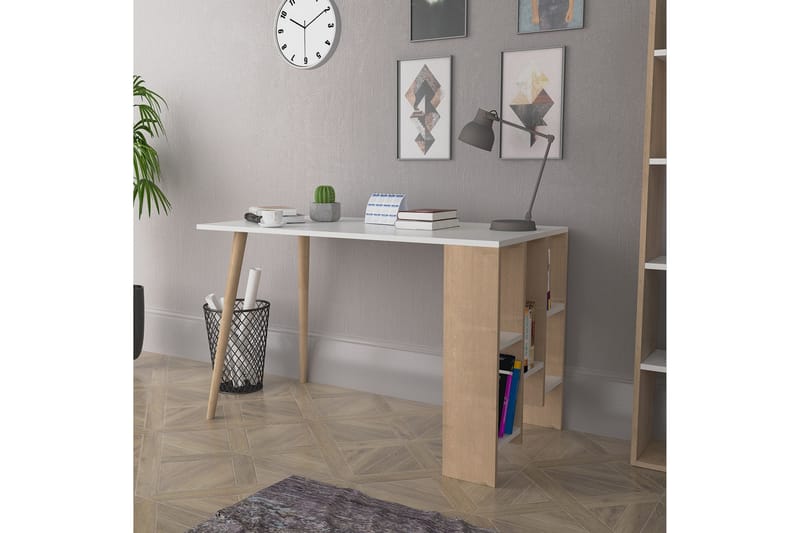 Skrivebord Lagomood Hvito 120 cm med Oppbevaringshyller - Natur/Hvit - Skrivebord - Databord & PC bord