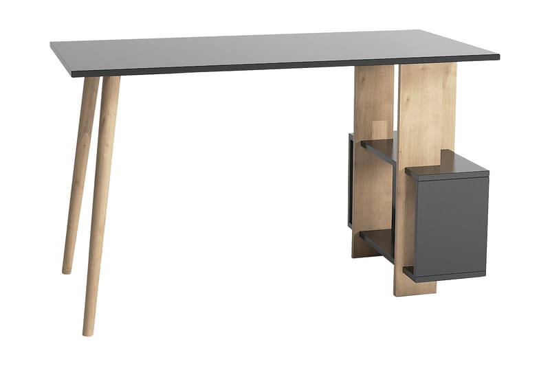 Skrivebord Lagomood Side 120 cm med Oppbevaring Hyller - Antrasitt/Natur/Brun - Skrivebord - Databord & PC bord
