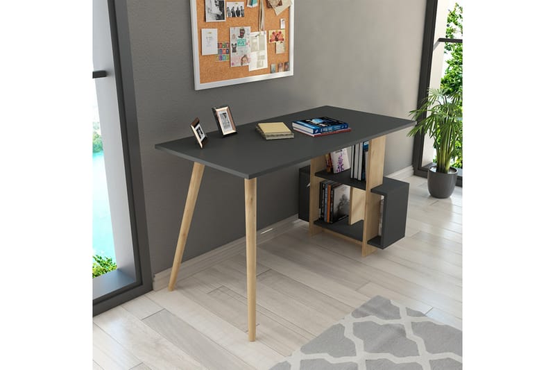 Skrivebord Lagomood Side 120 cm med Oppbevaring Hyller - Antrasitt/Natur/Brun - Skrivebord - Databord & PC bord