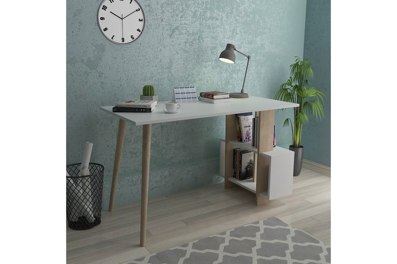 Skrivebord Lagomood Side 120 cm med Oppbevaringshyller - Natur/Hvit - Skrivebord - Databord & PC bord
