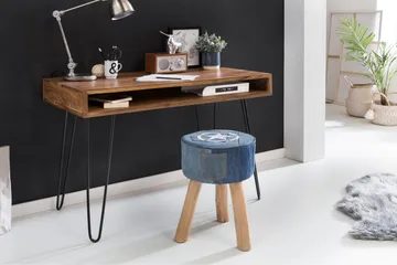 Langner Skrivebord 110 cm med Oppbevaring Hylle - Massivt Tre/Svart - Møbler - Bord - Kontorbord - Skrivebord