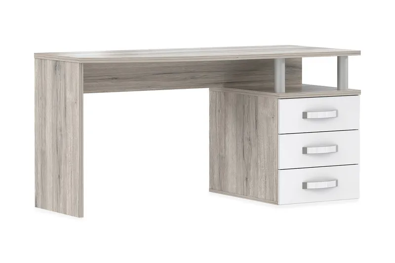 Latrish Skrivebord 138 cm med Oppbevaringshylle + 3 Skuffer, Brun/Hvit
