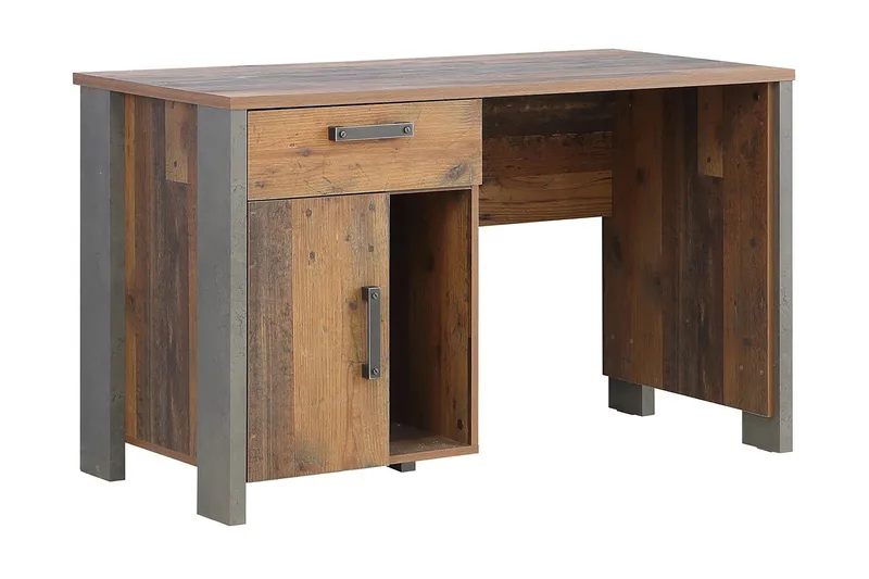 Lazarius Skrivebord 155 cm med Oppbevaring Skap + Skuff + Hy - Brun/Grå - Møbler - Bord - Kontorbord - Skrivebord