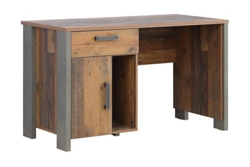 Lazarius Skrivebord 155 cm med Oppbevaring Skap + Skuff + Hy - Brun/Grå - Møbler - Bord - Kontorbord - Skrivebord