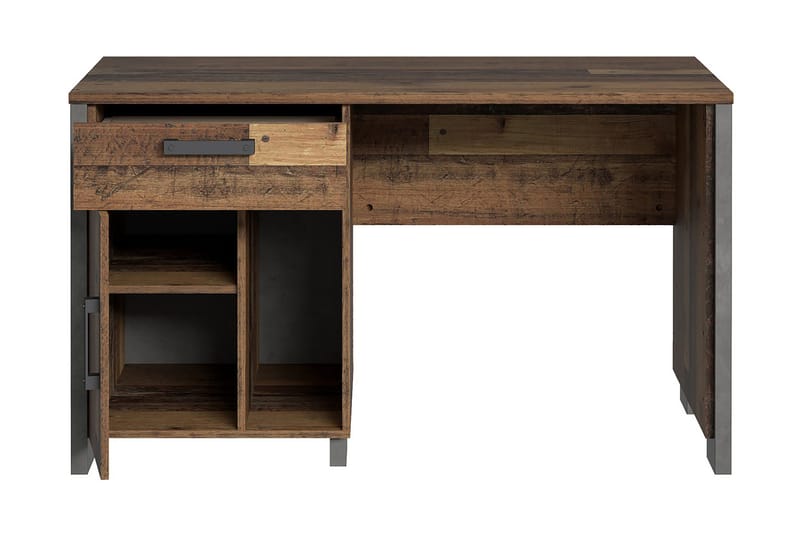Lazarius Skrivebord 155 cm med Oppbevaring Skap + Skuff + Hy - Brun/Grå - Møbler - Bord - Kontorbord - Skrivebord