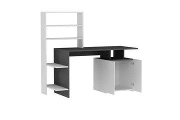 Leluard Skrivebord 146 cm med Oppbevaring Hyller+Skap - Vit/Antrasitt - Møbler - Bord - Kontorbord - Skrivebord