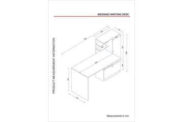 Merinoz Skrivebord 150 cm med Oppbevaring Hyller + Skuff + S - Hvit/Valnøttsbrun - Møbler - Bord - Kontorbord - Skrivebord