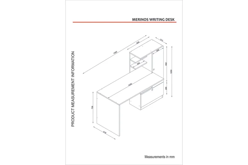Merinoz Skrivebord 150 cm med Oppbevaring Hyller + Skuff + S - Hvit/Valnøttsbrun - Møbler - Bord - Kontorbord - Skrivebord