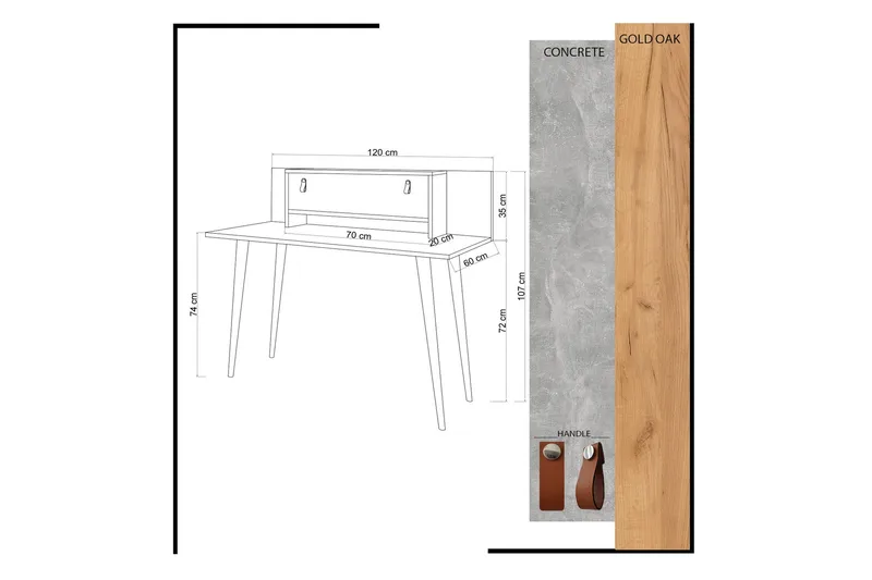 Mod Design Skrivebord 120 cm med Oppbevaring Hylle+Luke Lærb - Tre/Hvit - Møbler - Bord - Kontorbord - Skrivebord