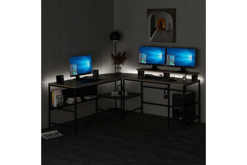 Nafe Hjørneskrivebord - Gull/Svart - Møbler - Bord - Kontorbord - Skrivebord - Hjørneskrivebord