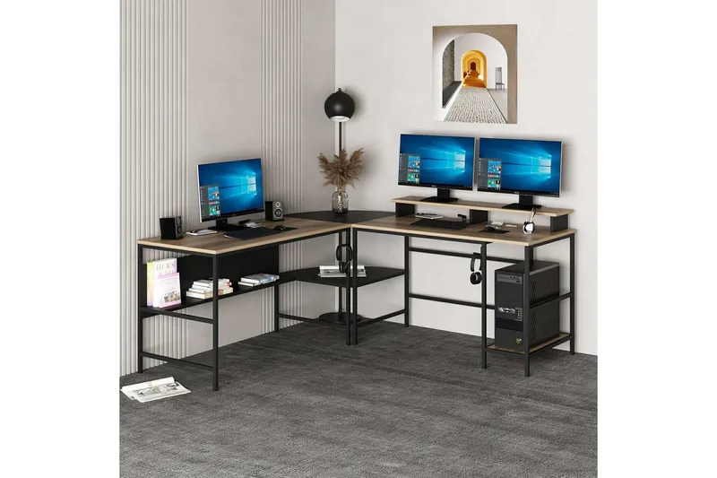 Nafe Hjørneskrivebord, Gull/Svart