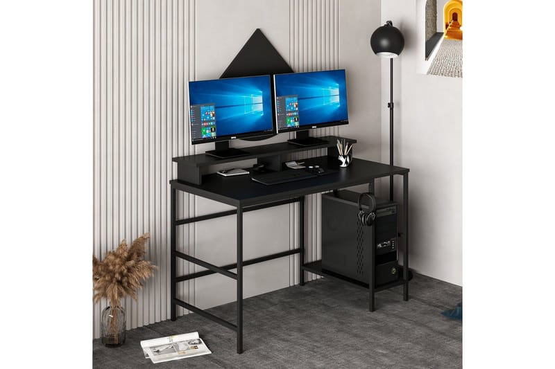 Nafe Skrivebord 120 cm med Hyller i Tre med Metallstativ - Svart - Møbler - Bord - Kontorbord - Skrivebord