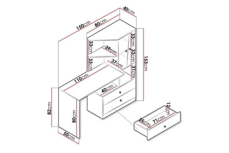 Nero Skrivebord 150 cm - Natur/Hvit/Grå - Møbler - Bord - Kontorbord - Skrivebord