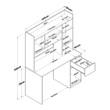 Skrivebord og bokhylle Wallxpert Dara (120 x 166 x 50 cm) hvit - Hvit - Møbler - Bord - Kontorbord - Skrivebord