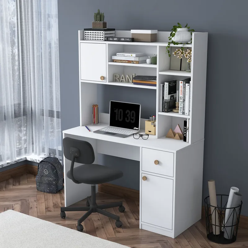 Skrivebord og bokhylle Wallxpert Dara (120 x 166 x 50 cm) hvit - Hvit - Møbler - Bord - Kontorbord - Skrivebord