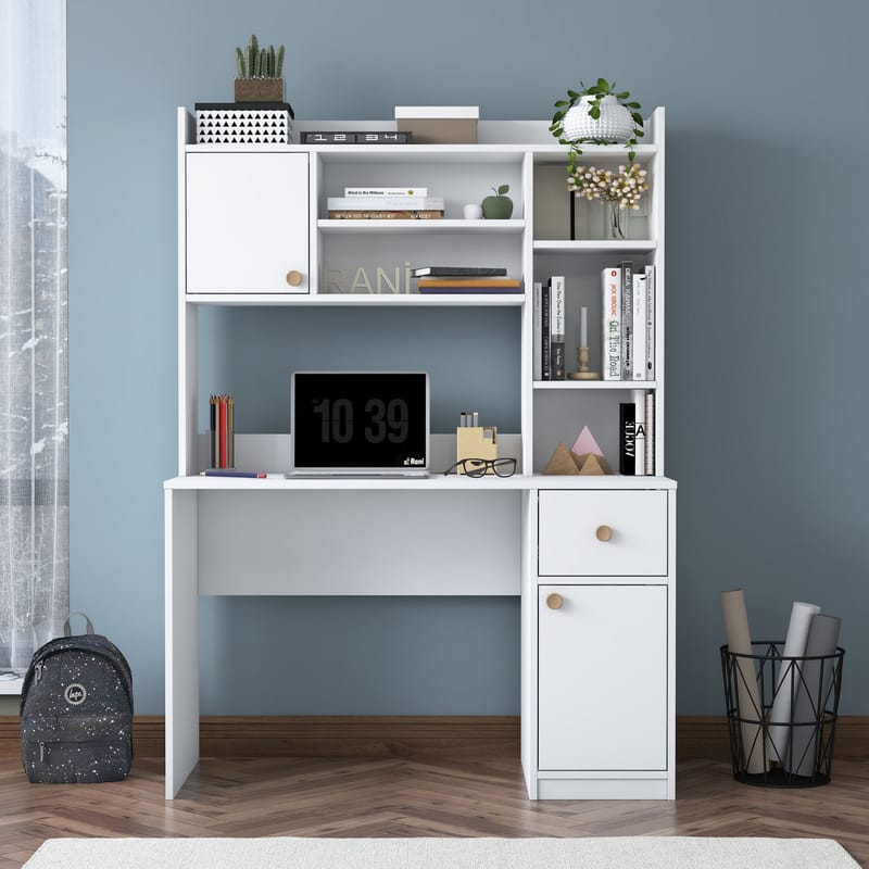 Skrivebord og bokhylle Wallxpert Dara (120 x 166 x 50 cm) hvit - Hvit - Møbler - Bord - Kontorbord - Skrivebord