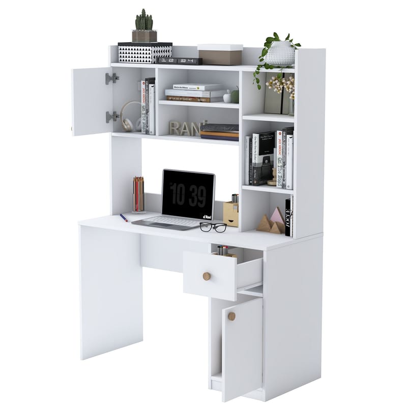 Skrivebord og bokhylle Wallxpert Dara (120 x 166 x 50 cm) hvit - Hvit - Møbler - Bord - Kontorbord - Skrivebord