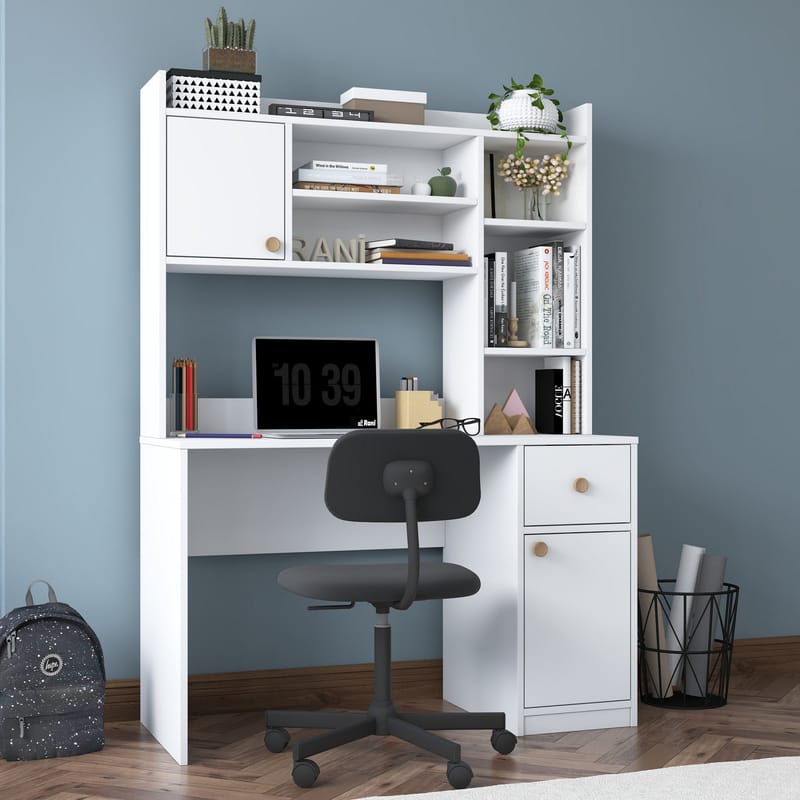 Skrivebord og bokhylle Wallxpert Dara (120 x 166 x 50 cm) hvit - Hvit - Møbler - Bord - Kontorbord - Skrivebord