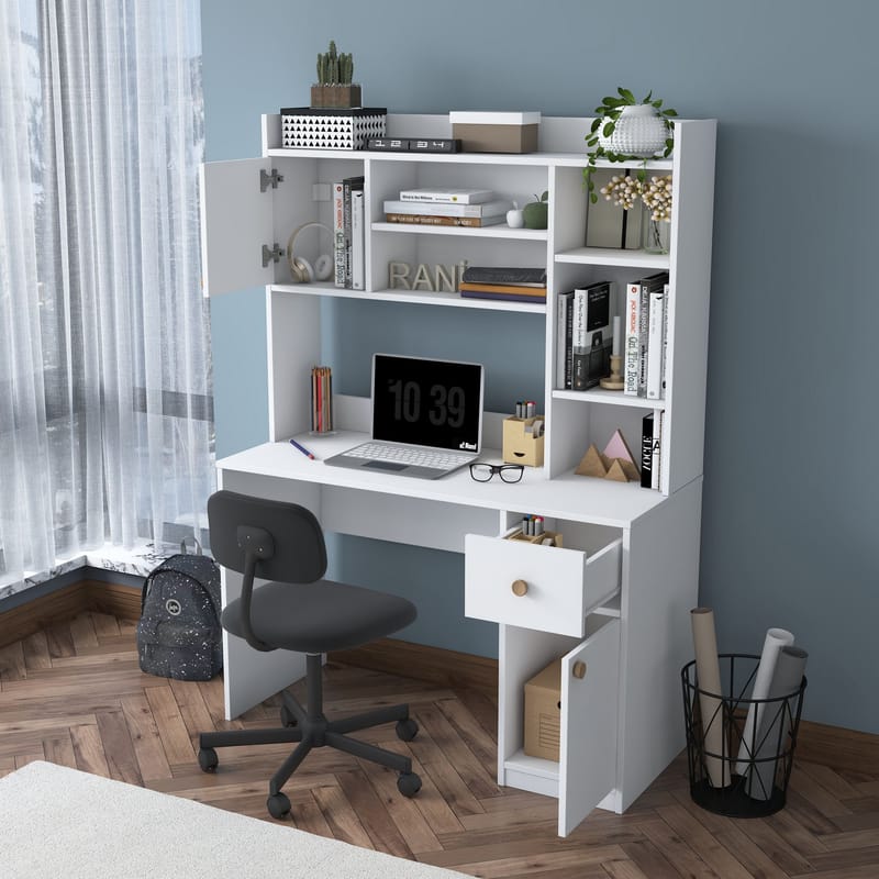 Skrivebord og bokhylle Wallxpert Dara (120 x 166 x 50 cm) hvit - Hvit - Møbler - Bord - Kontorbord - Skrivebord