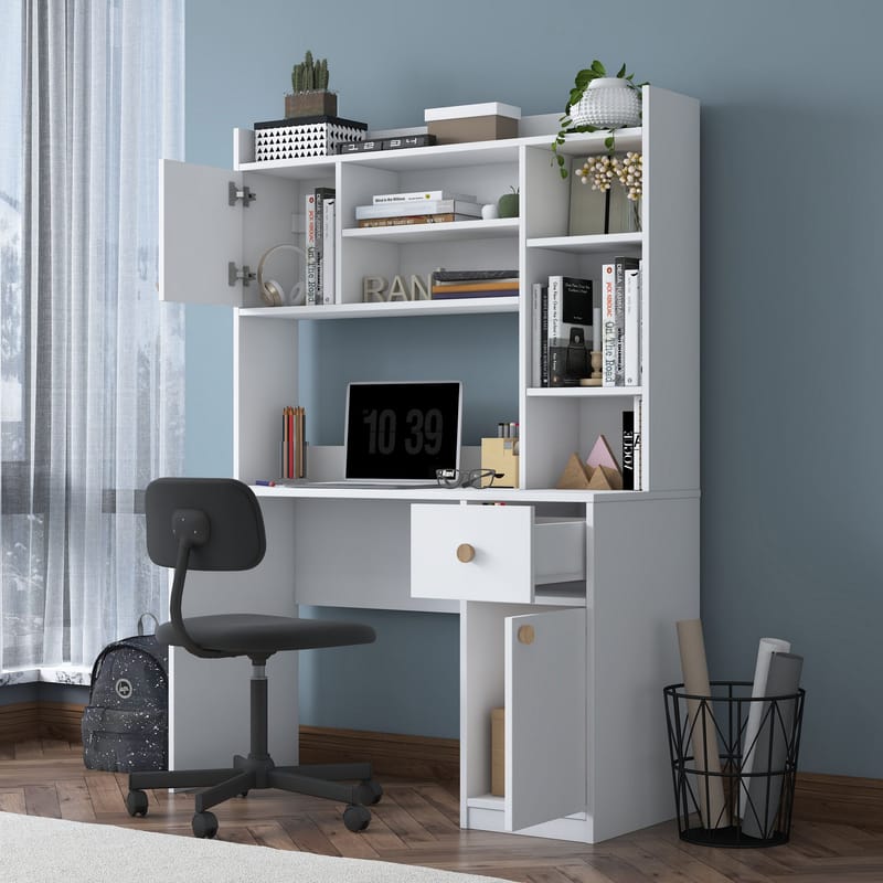 Skrivebord og bokhylle Wallxpert Dara (120 x 166 x 50 cm) hvit - Hvit - Møbler - Bord - Kontorbord - Skrivebord