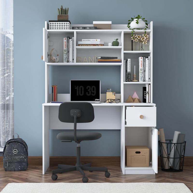 Skrivebord og bokhylle Wallxpert Dara (120 x 166 x 50 cm) hvit - Hvit - Møbler - Bord - Kontorbord - Skrivebord