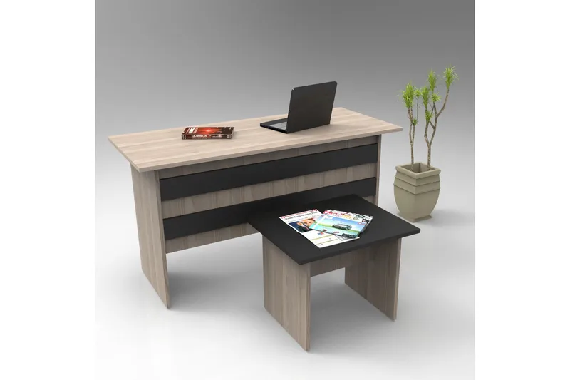 Okani Skrivebord 140 cm med fotskammel - Natur / Svart - Møbler - Bord - Kontorbord - Skrivebord