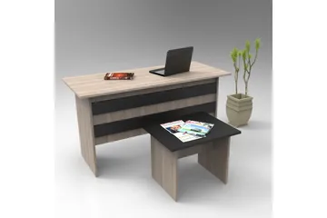 Okani Skrivebord 140 cm med fotskammel - Natur / Svart - Møbler - Bord - Kontorbord - Skrivebord