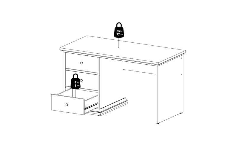 Paris skrivebord 130 cm - Hvit - Møbler - Bord - Kontorbord - Skrivebord