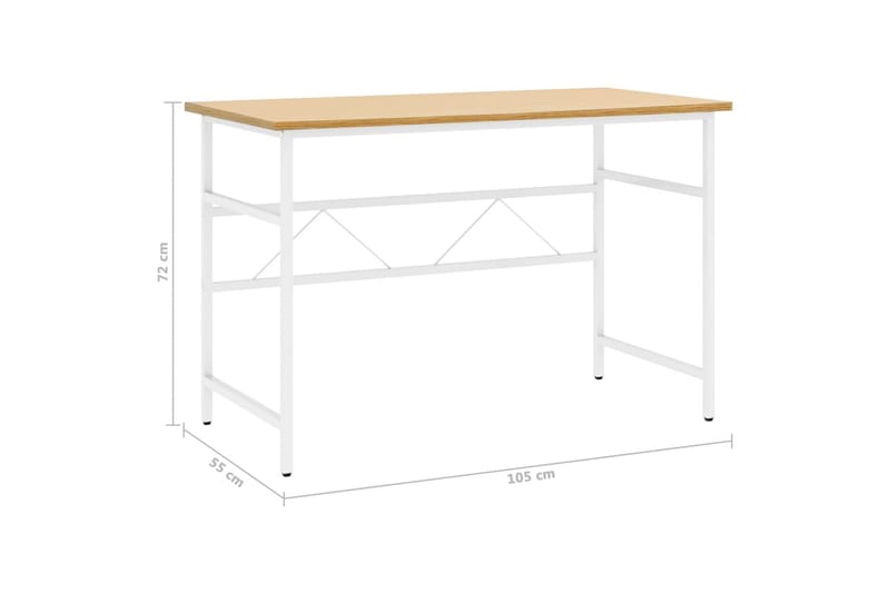 PC-bord hvit og lys eik 105x55x72 cm MDF og metall - Brun - Skrivebord - Databord & PC bord