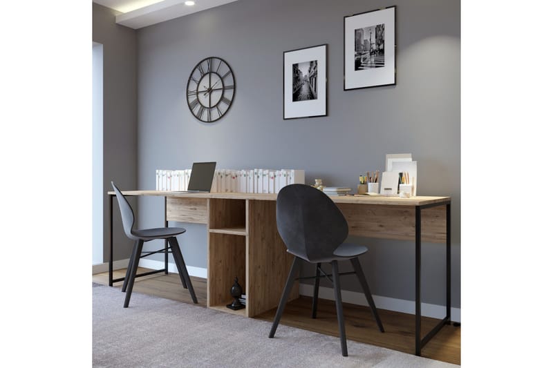 Pellafol Skrivebord 140 cm med Oppbevaringshyller - Natur/Svart - Møbler - Bord - Kontorbord - Skrivebord